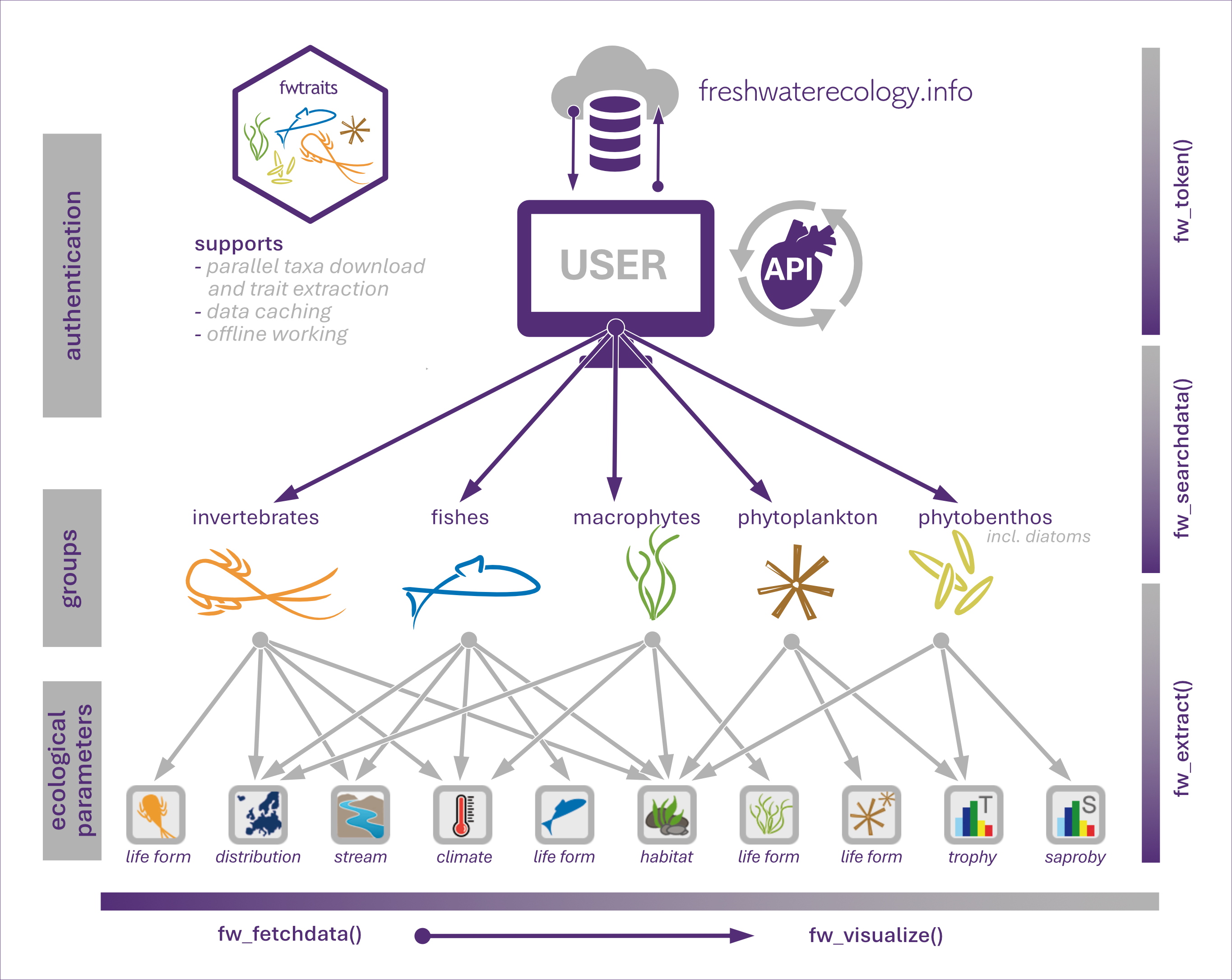 Figure 1. Accessing the species traits or ecological parameters from the Freshwaterecology.info database (FW DB).
