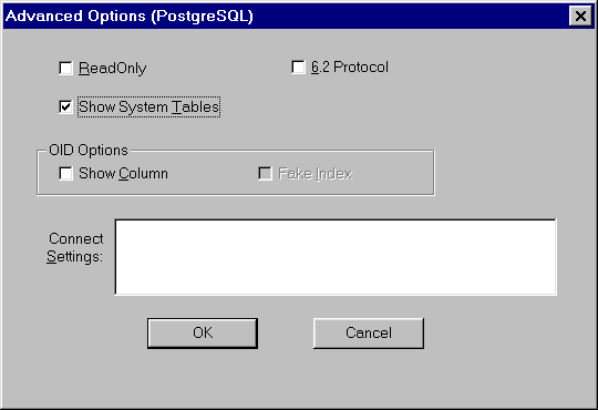 Advanced Options (postgresql)