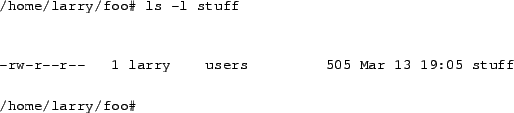 \begin{dispitems}
\ditem{{\tt chmod a+r stuff}}
Da a todos los usuarios permiso ...
...arios que no
son el dueo ni los usuarios del grupo del fichero.
\end{dispitems}