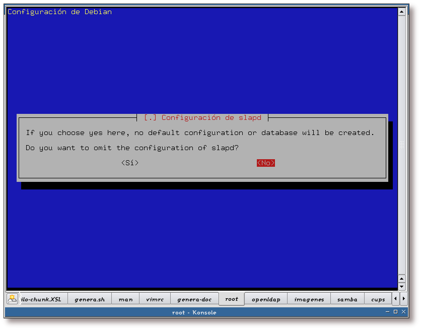 Configuración de slapd mediante debconf