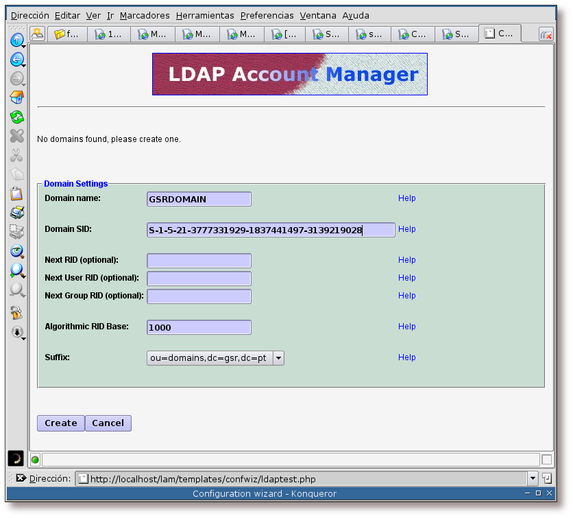 Asistente de configuración, creación de un dominio