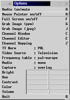 menu de opciones de xawtv