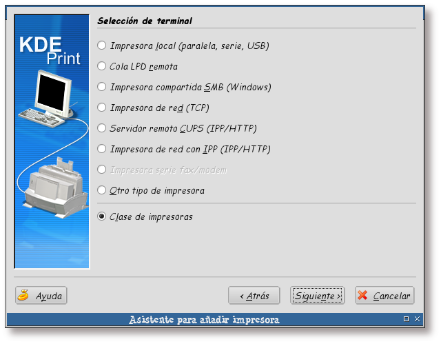 Selección de la clase impresora