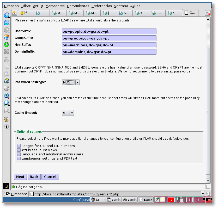 Asistente de configuración, creando la estructura para el directorio LDAP