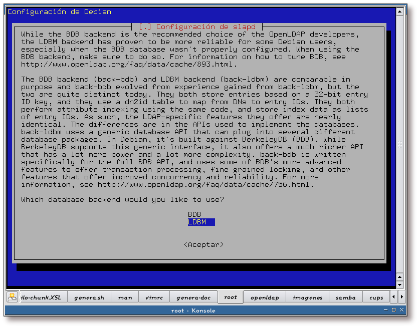 Configuración de slapd, elección del backed de la BBDD