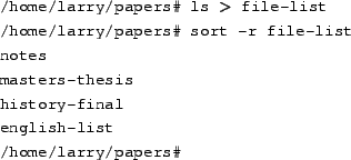 \begin{tscreen}
/home/larry/papers\char93  ls /usr/bin $\mid$\ more
\end{tscreen}