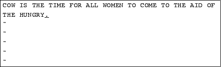 \begin{tscreen}\fbox{\begin{minipage}{0.8\textwidth}
No write since last change ('':edit!'' overrides)
\end{minipage}}\end{tscreen}