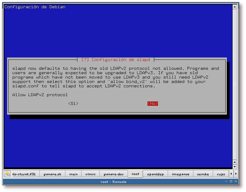 Configuración de slapd, protocolo LDAPv2