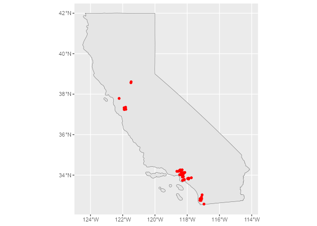 Locations of Pizza Hut restaurants in California extracted with nominatimlite